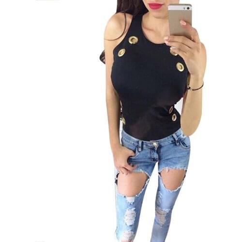 Summer Solid Color Round-Neck Tank Top Ladies Basic Elastic Ribbed Camisole Women Hollow out Tank Tops Plus Size Vest Female