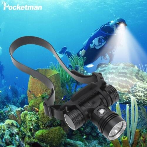 Underwater Headlamp Professional Diving Headlamp L2 LED Scuba head Flashlight IPX8 Waterproof Head Light Use 18650 Battery