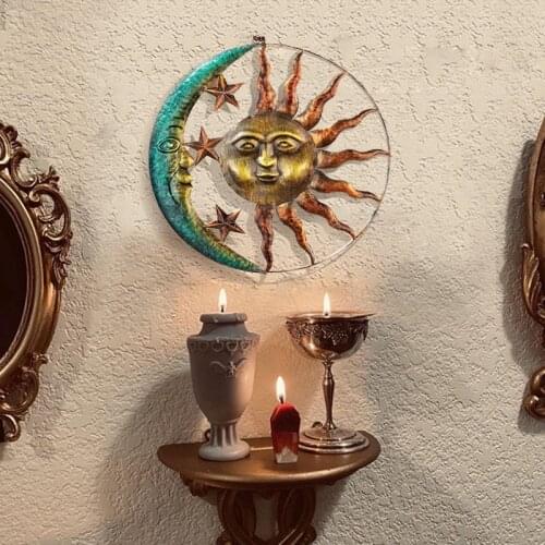 Sun Moon Star Wall Decorations Hanging Indoor Outdoor Artistic Works Pendant Yard Iron Art Round Antique Home Decor Ornaments