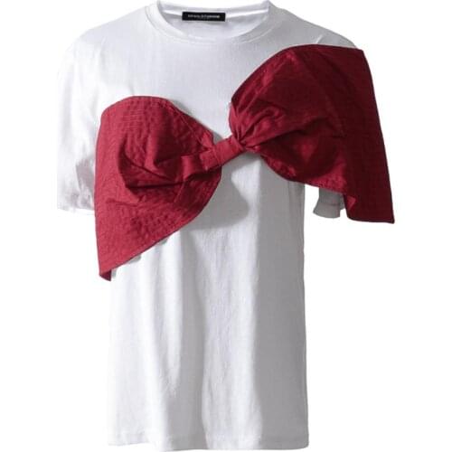 2020 Summer new fashion women sweet big bow short-sleeved o- neck cotton t-shirt tops