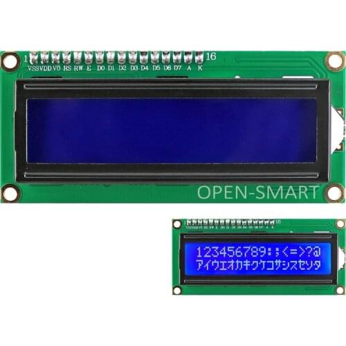 OPEN-SMART 3.3V I2C / IIC LCD 1602 Blue Display Module Onboard Contrast Adjustment Potentiometer for Arduino / Raspberry Pi