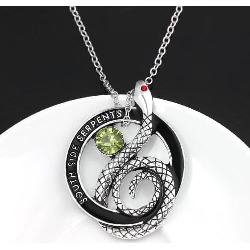 Wholesal Movie Riverdale South Side Serpents Necklace Snake With Green Crystal Necklace Punk Choker Cosplay Jewelry For Women
