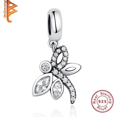 Wholesale 100% 925 Silver Dragonfly Charm Fashion Crystal Cartoon Animal Pendant Fit Original Necklace for Making DIY Jewelry