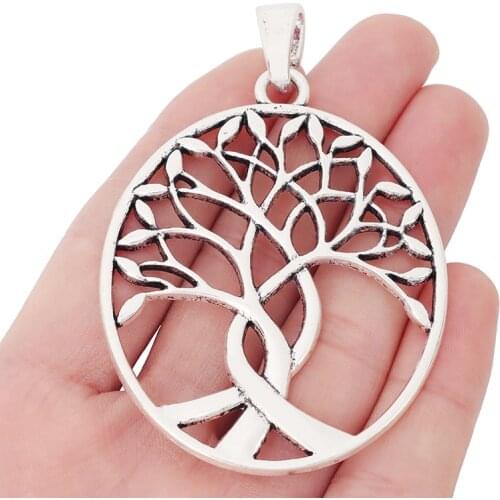 3 x Silver Color Large Open Life Tree Oval Charms Pendants for Necklace Jewelry Making Findings 80x54mm