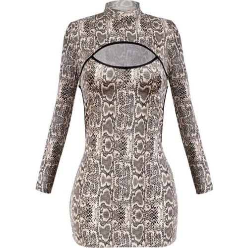 Sexy Leopard Halter Snake Print Sleepwear Dress 2020 New Women Long Sleeve Package Hip Nightowns Female Bodycon Nightdress