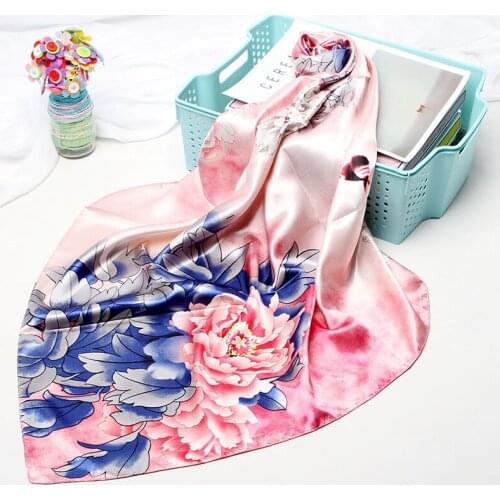 90*90cm Silk Flower Scarves Women Foulard Square Head Hijab Scarf Ladies Satiny Shawl wrap muffler pareo female hijab poncho