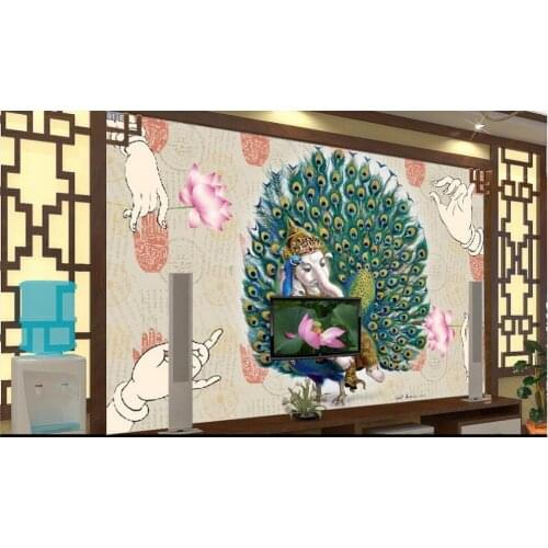 Custom 3d photo wallpaper 3d wall murals wallpaper Peacock Elephant Buddhist paintings TV backdrop 3d wallpaper for living room