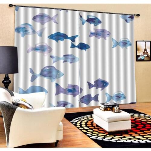Fish curtains blue Customized size Luxury Blackout 3D Window Curtains For Living Room