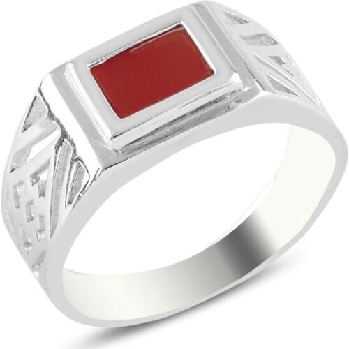 Silver 925 Sterling Red Agate Stone Ring