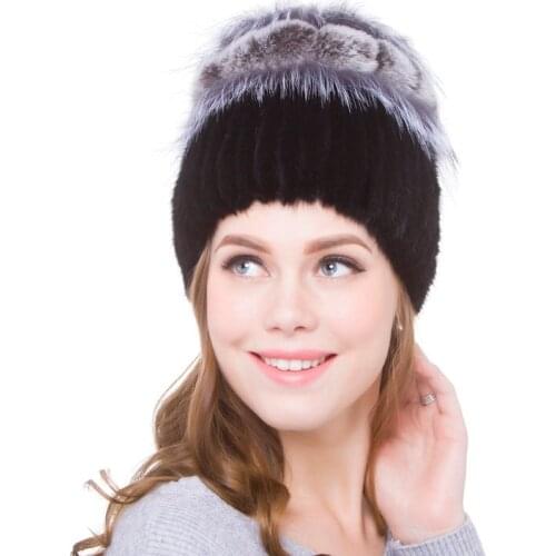Winter Warm Fashion Mink Fur Hat Rex Rabbit Hair Ball Fox Fur Decoration Natural Fur Handmade Sewing New Women hat