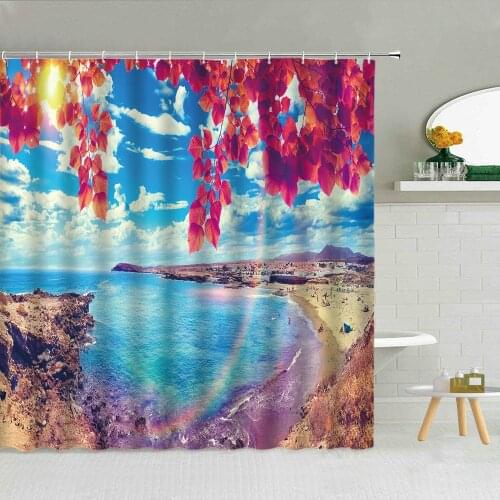 Natural Scenery Shower Curtains Tropical Summer Beach Landscape Waterproof Polyester Fabric Home Decor Bathroom Screen Washable