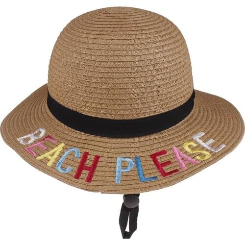 2020 simple Summer Parent-child Beach Hat Female Casual Panama Hat Lady Brand Women Flat brim Bowknot Straw cap girls Sun Hat