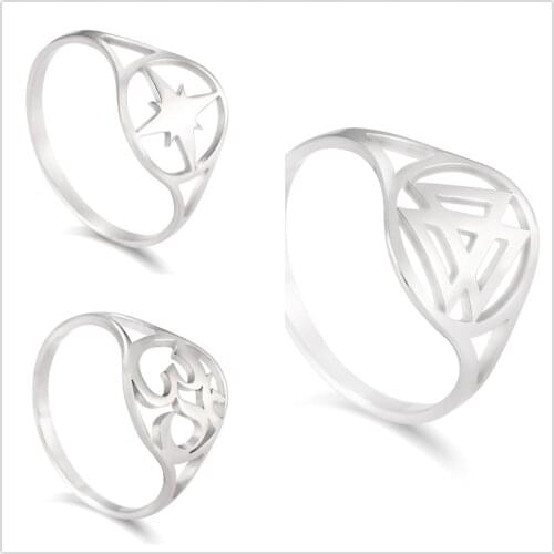 Teamer Viking Valknut Compass Indian Yoga Om Ring Stainless Steel Casual Finger Couple Rings Jewelry New Year Gift for Women Men