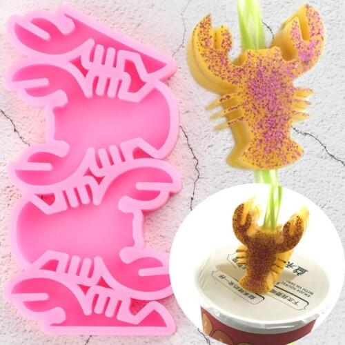 Lobster Straw Topper Silicone Mold Chocolate Candy Fondant Cake Decorating Tools DIY Craft Pendant Keychain Epoxy Resin Moulds