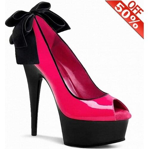 New Style Sexy Party Shoes 15cm Thin Heels Round Toe peep toe butterfly fashion pumps 6 Inch High Heels Platform lady shoes show