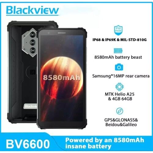 Blackview BV6600 Rugged Smartphone 5.7 inch 8580mAh 4GB+64GB Octa Core Mobile Phone Android 10 16MP Camera NFC Cellphones