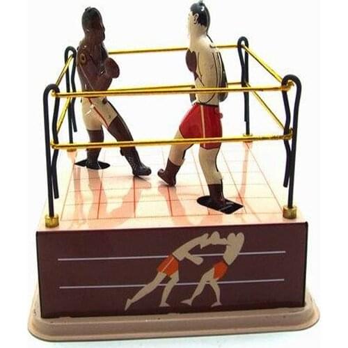 Vintage Clockwork Wind Up Boxing Ring toys Photography Children Kids Adult Boxing Ring Tin Toys Classic Toy Christmas Gift