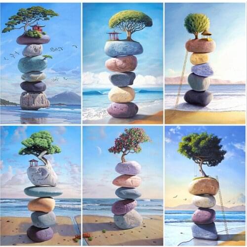 Needlework Diamond Embroidery Landscape Full Drill Square Diamond Painting Stone Picture Rhines Seaside Mosaic Kit Wall Decor