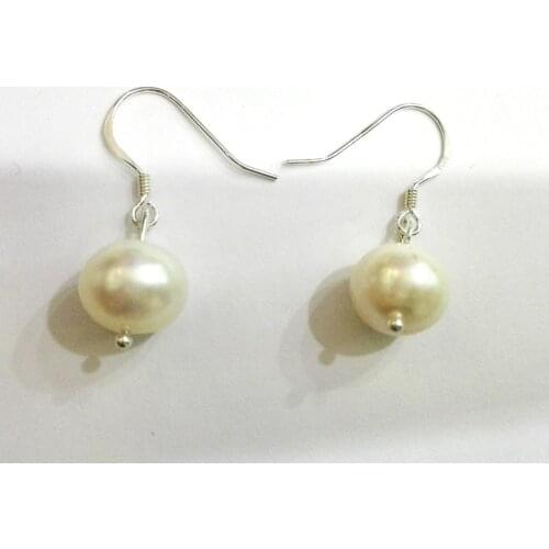 Woman Jewelry Earring 10mm White Pearl Dangle Hook Earring Real Natural Freshwater pearl