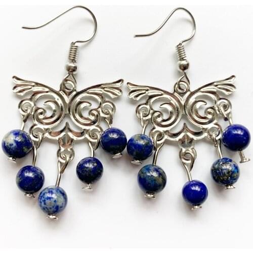 Bhuann Lapis Lazuli Real Stone Earrings for Women Girls Dangle Drop Earrings Handmade with Charm Pendant Blue Lapis Beads 1 Pair