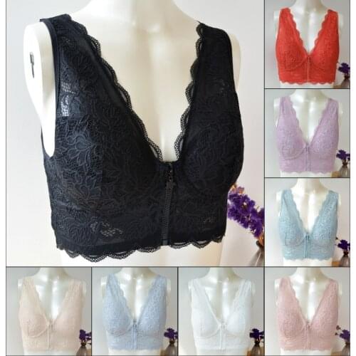 Sexy Plus Size Push Up Bra Front Closure Solid Color Brassiere Wire Free Bralette deep V Neck Seamless Bras For Women