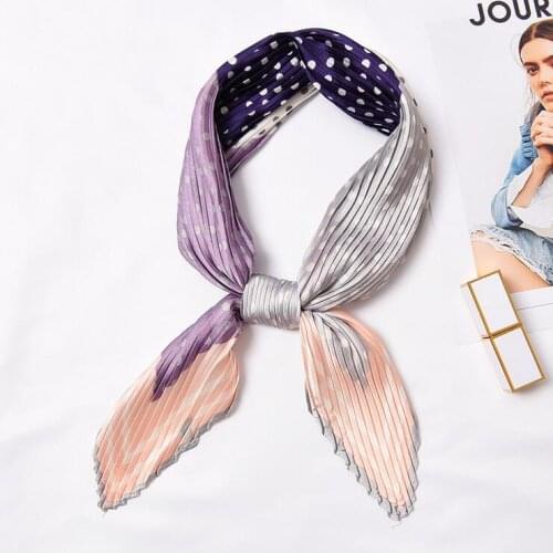 Yishine Wrinkle Neck Scarf Women Dot Striped Prints Fashion Crepe Kerchief Scarves New Headband Crumple Handlebag Wraps Scarf