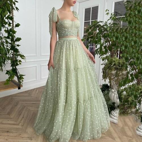Emerald 2 Piece Prom Dresses Long 2021 Floral Print Formal Evening Party Gowns Women Vintage Homecoming Dress Floor Length