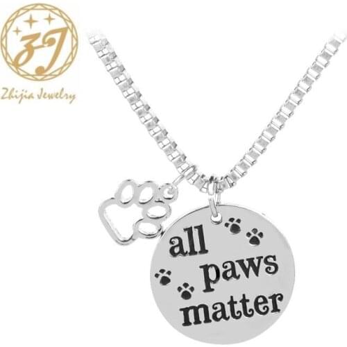 Zhijia Cat Dog Lover Pet Paw Prints Necklaces Hollow letter All Paws Matter Word necklace Supply Box Chain Jewelry Gift