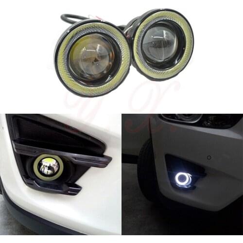 2pcs Universal 3.5 inch 90mm Led COB Fog Lamp Car Auto Fog Angel eyes light with Lens DC 12V lights for all cars car styling