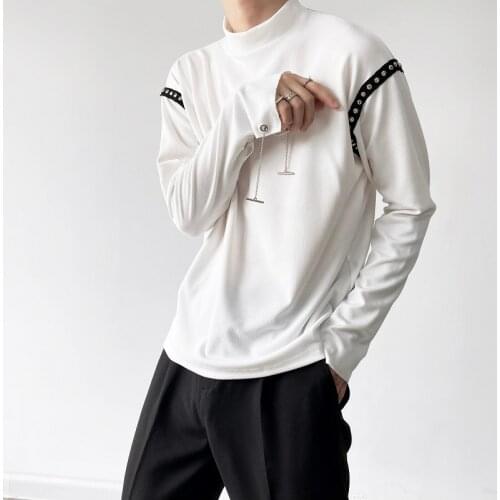 2021 Autumn Korean style Personalized Cuff metal chain sweatshirts men casual loose Ribbon Rivets sweatshirts men size M-XL