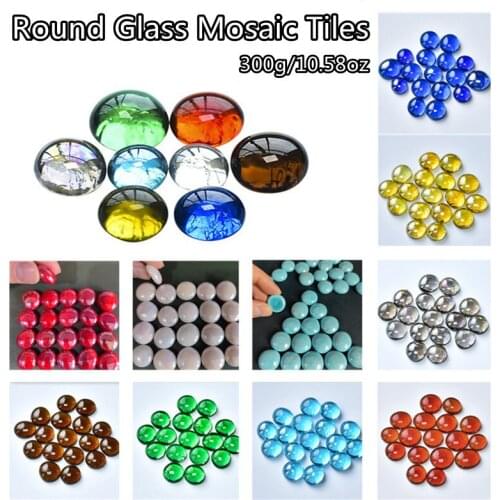300g(Approx. 90pcs) Glass Flat Bead Mosaic Tiles Multi Diameter Round Mosaic Making Materials Colorful DIY Craft Mosaic Stones