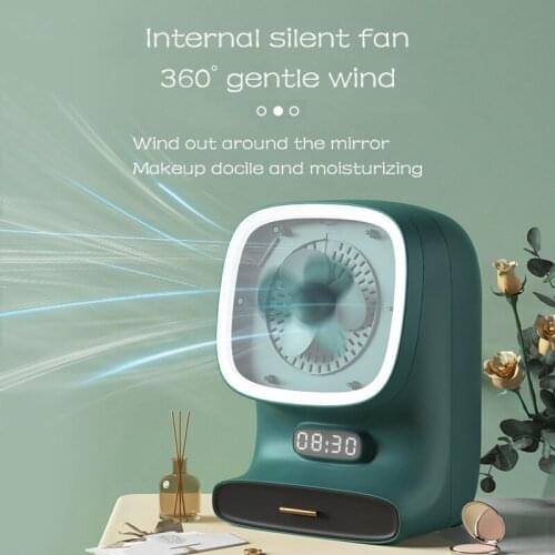 360 degree rotating makeup mirror cosmetic storage box LED fashion light soft makeup fan rotating multifunctional high capacity