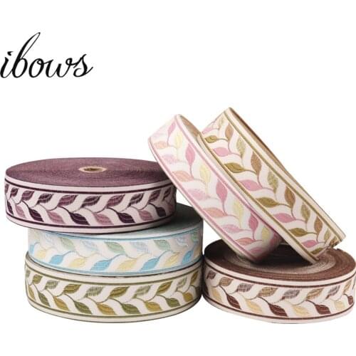 5 Yards/lot 35mmMulti-color Ribbon Handmade Design Printed Leaf Ribbons For Wedding Christmas Party Decoration DIY Sewing Fabric