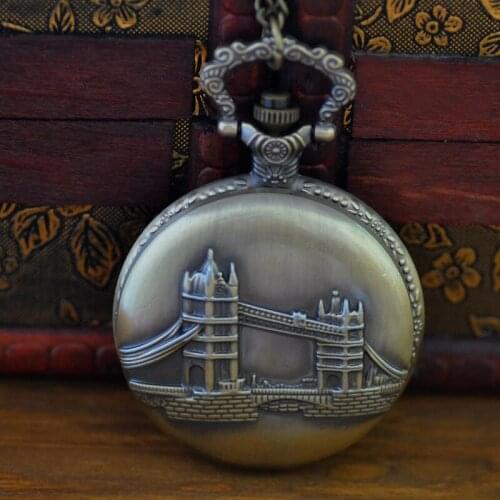 8029Large vintage London Tower Bridge pocket watch Hollow complex London Tower Bridge pocket watch