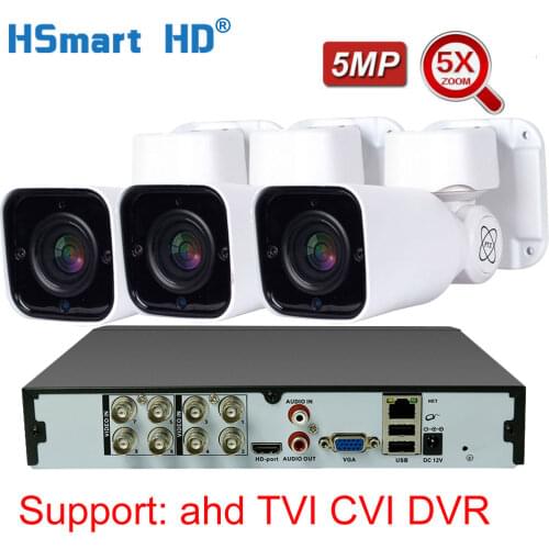 AHD 5xZOOM PTZ 5MP Surveillance High Definition Infrared Night Vision CCTV Security Home Outdoor Bullet Camera 8CH HD DVR System