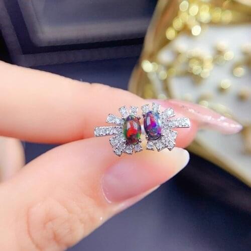 Australia Black Opal with 925 Silver Stud Earrings Luxury Jewelry Women 3*5mm