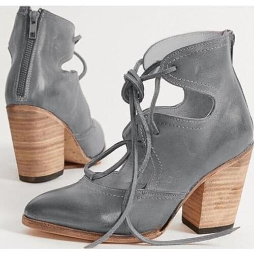 Sexy Pointed Toe Ankle Boots Women Pumps Solid Color Lace Up High Heel Sandals Woman Thick Heel Casual Shoes Zapatillas Mujer