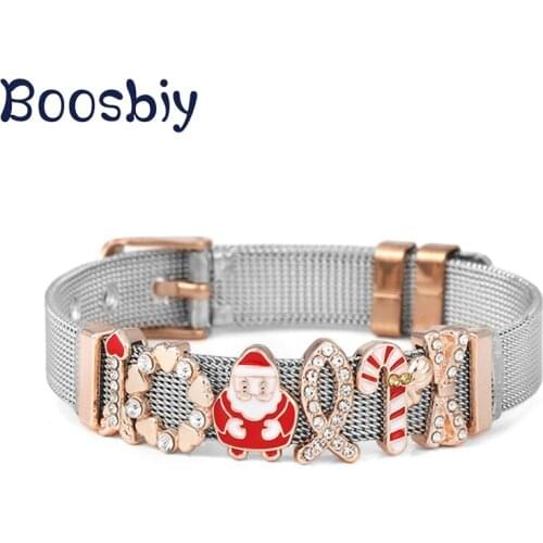 DIY Crystal Bowknot Slide Charm Beads Fits10mm Two-Color Stainless Steel Mesh Bracelet for Women Christmas Jewelry Gift