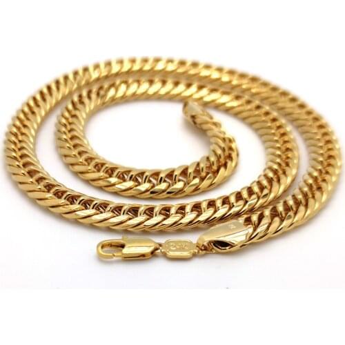 STAMP 24 K Yellow Gold Filled Fine Solid Wheat Round Franco Chain Pendant Necklace Lobster Clasp Link 60cm 10mm