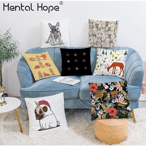Cartoon Animal Print Decorative Cushion Cover Dog Pattern Plush Throw Pillow Cover Home Decor Square Pillowcase Car Sofa Pillow