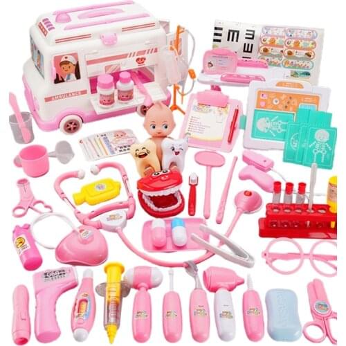 Electric Ambulance Box 52/65 Pcs/Set Girls Role Play Doctor Game Medicine Simulation Dentist Pretend Toy