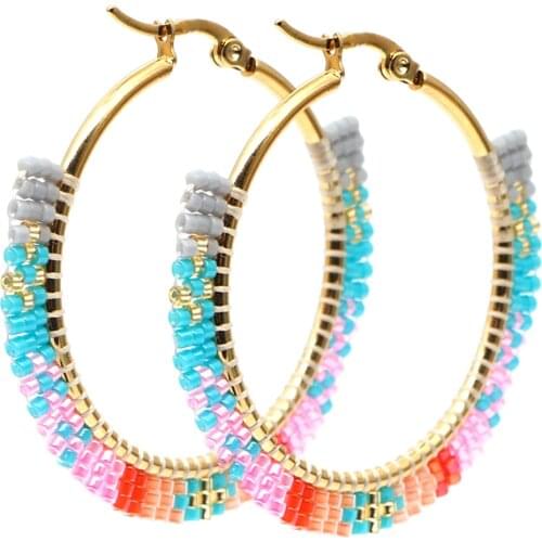 Go2boho Steel Ear Ring Hoop Earrings Bohemian Summer Miyuki Earring For Women Jewelry Gift 2021 Handmade Beadwork Jewellery