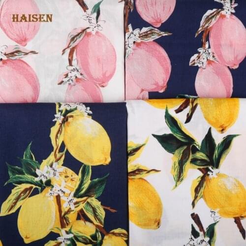 Haisen,Summer Apparel Fabric Lemon Series Printed Pattern Plain Cotton Poplin Cloth Skirt/Dress/Shirt Sewing Material/Half Meter