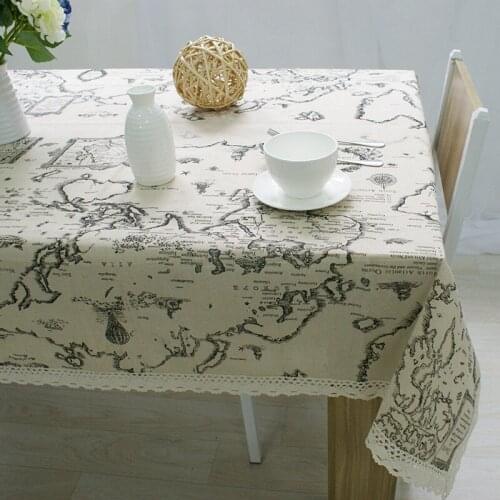 World Map Print Cotton Table Cloth Wholesale Flax Drape Universal Tablecloth a Generation of Fat Factory Direct