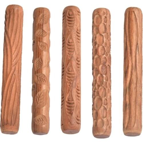 13MA Pottery Tools Wood Hand Rollers for Clay Clay Stamp Clay Pattern Roller