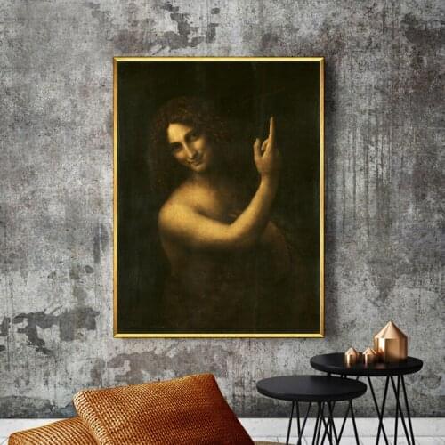 Famous Painting The Baptist St. John by Leonardo da Vinci Posters and Prints Wall Art Canvas Painting for Living Room Home Decor