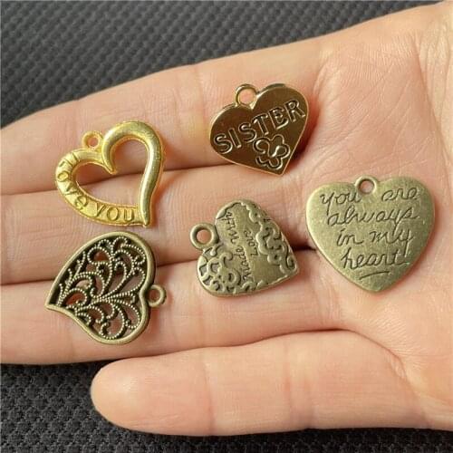 JunKang 10pcs mini sweetheart hollow solid love heart shaped charm, suitable for DIY earrings, bracelets, necklaces, jewelry