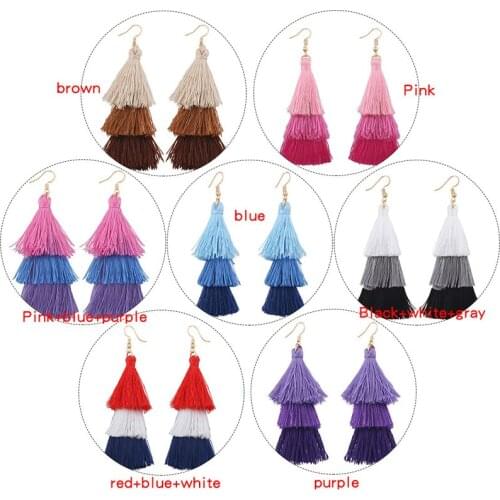 KEJIALAI Three Tassel Drop Earrings Gradient Earrings Fashion Jewelry Pink Blue Dangle Earrings Ethnic National Bijoux QD-E0695