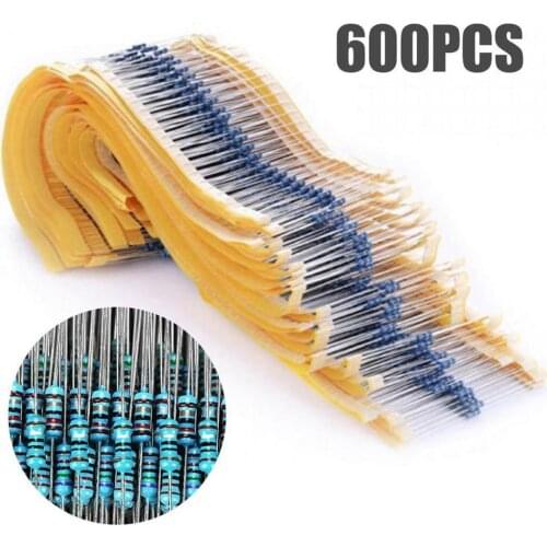 600pcs/Lot 1/4W Metal Film Resistor Kit 1% Resistor Assorted Kit Set 10 -1M Ohm hm Resistance Pack 30 Values each 20pcs