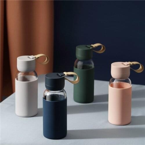 Creative Glass Portable Water Bottle Heat Resistant Silicone Anti-Scald Coffee Cup Transparent Office Teacup Travel Drinkware